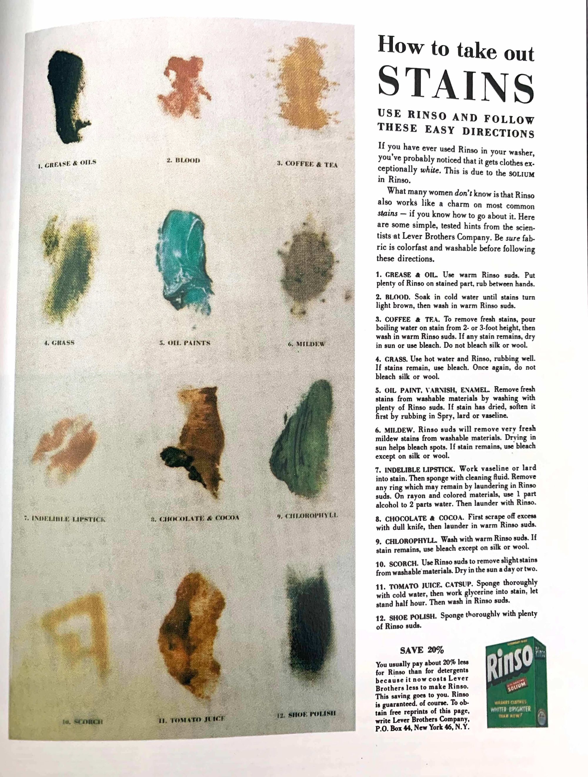 Rinso's How to Take Out Stains Ad by Ogilvy