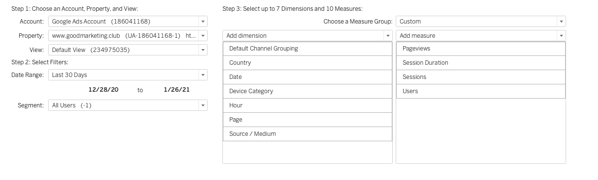 Google Analytics Tableau