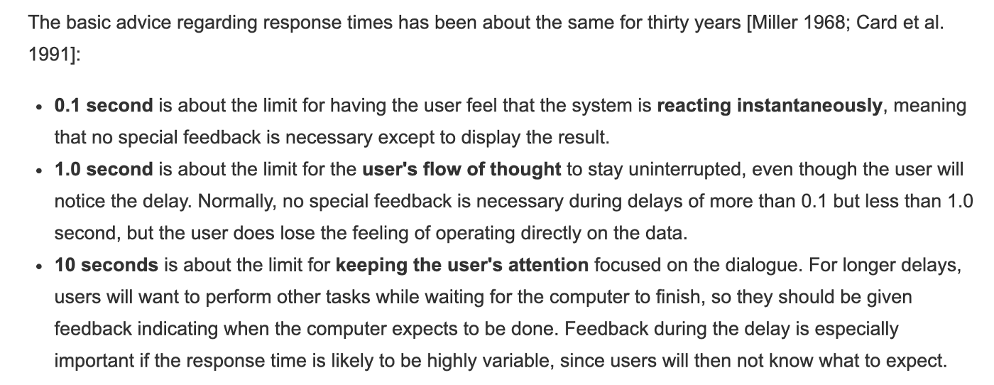 Response time 3 important limits